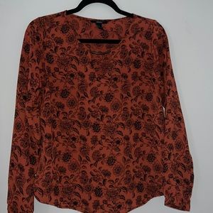 Rust Orange Floral Blouse